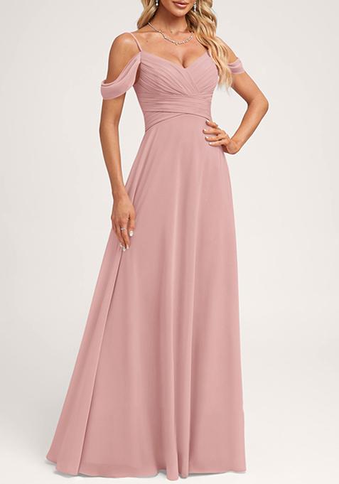 Dusty Rose A-line Cold Shoulder Floor-Length Georgette Gown