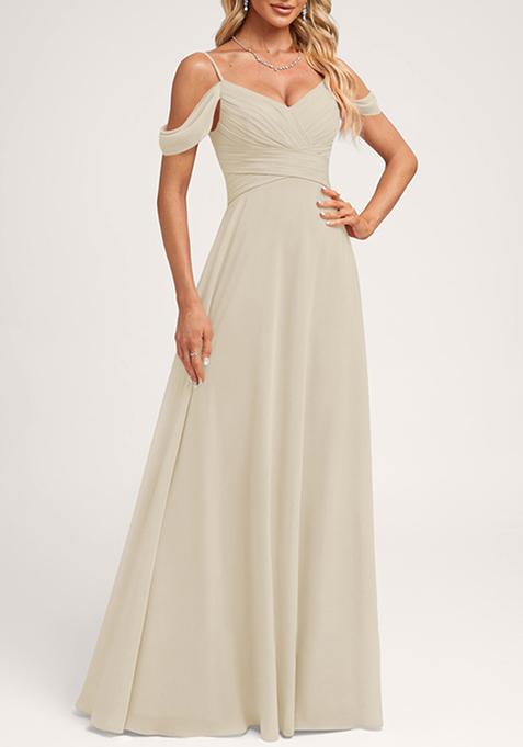 Ice Blue A-line Cold Shoulder Floor-Length Georgette Gown