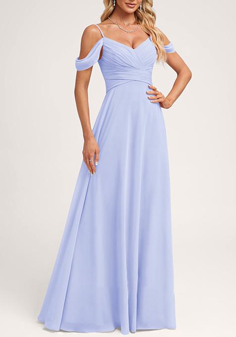 Lavender A-line Cold Shoulder Floor-Length Georgette Gown