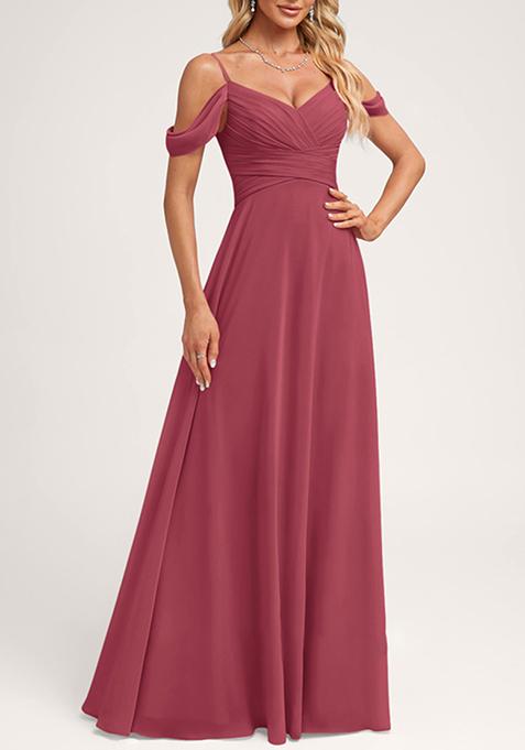 Cinnamon Rose A-line Cold Shoulder Floor-Length Georgette Gown