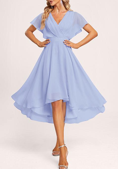 Lavender A-line V-Neck Asymmetrical Georgette Gown