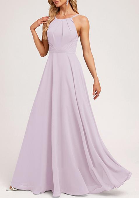 Dusty Lavender A-line Halter Neck Chiffon Gown