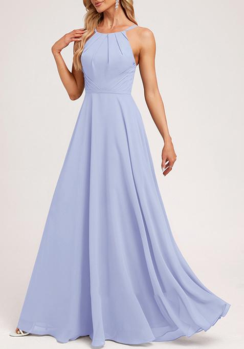 Lavender A-line Halter Neck Chiffon Gown