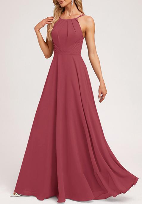 Cinnamon Rose A-line Halter Neck Chiffon Gown