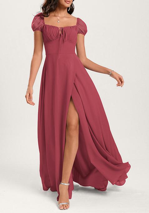 Cinnamon Rose Ruffled A-line Square Neck Chiffon Gown