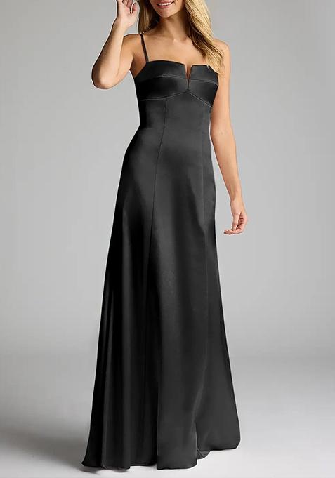 Black Sheath V-Neck Stretch Satin Gown