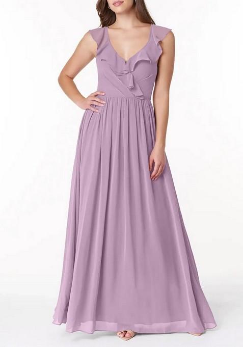 Lavender Flowy V-Neck Pleated Chiffon Gown