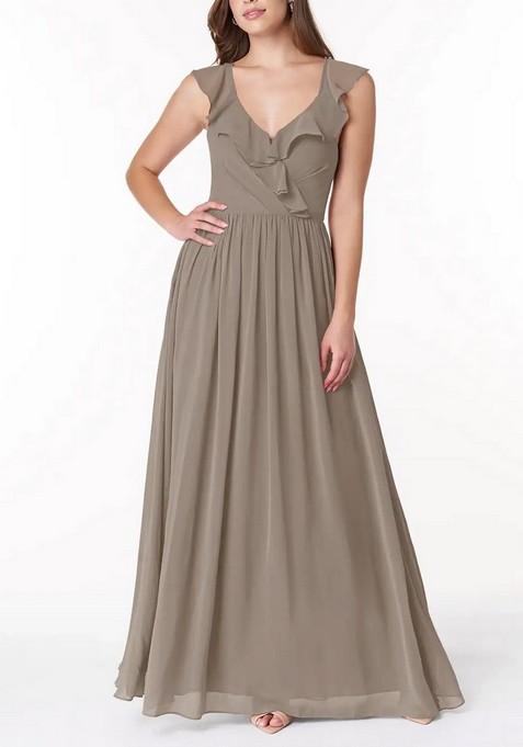 Grey Flowy V-Neck Pleated Chiffon Gown