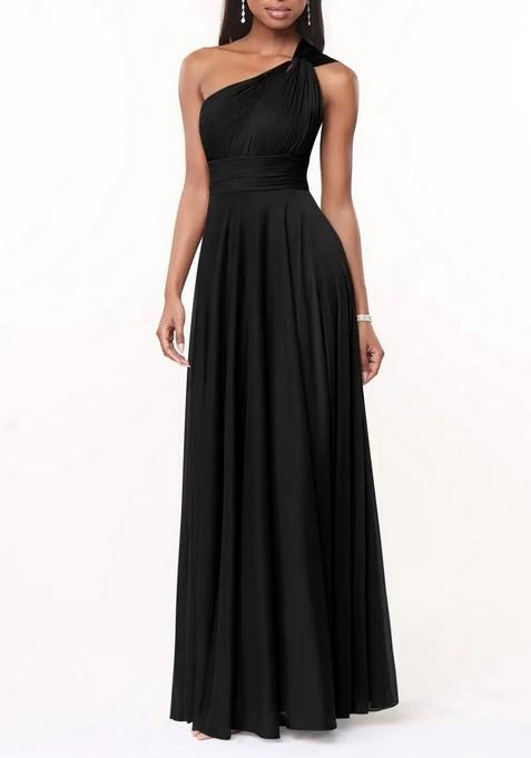 Black A-Line One Shoulder Thin Satin Gown