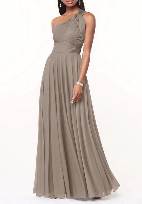 Grey A-Line One Shoulder Thin Satin Gown