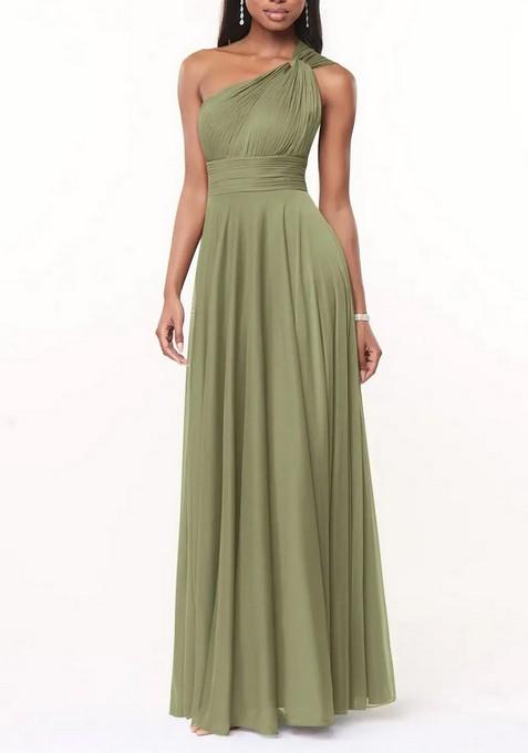 Pistachio A-Line One Shoulder Thin Satin Gown