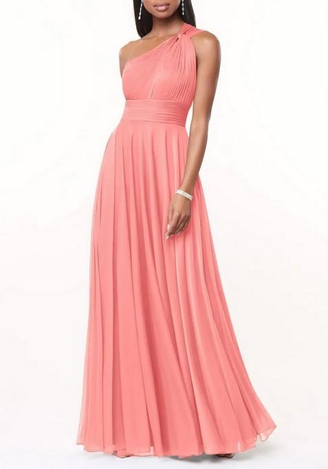 Coral A-Line One Shoulder Thin Satin Gown