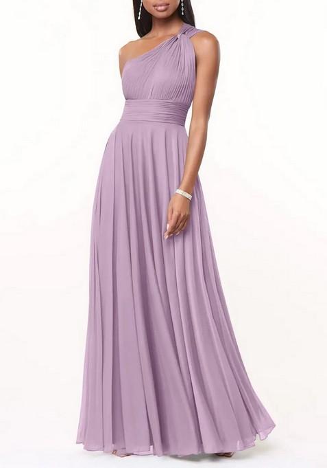 Lavender A-Line One Shoulder Thin Satin Gown