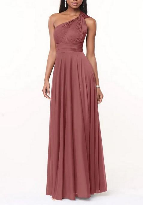 Dusty Pink A-Line One Shoulder Thin Satin Gown