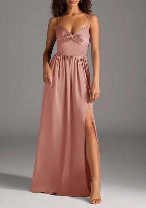 Dusty Rose A-Line Pleated Thin Satin Gown