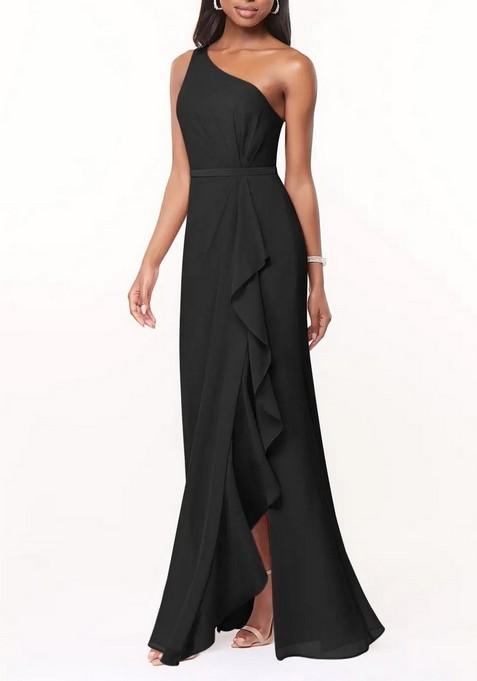 Black Mermaid One Shoulder Chiffon Gown