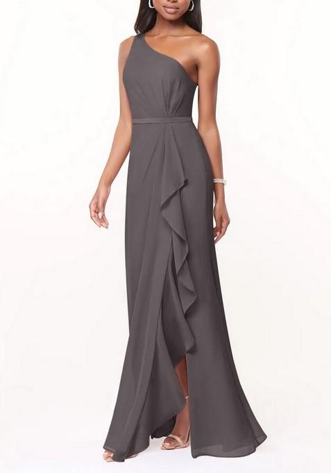 Steel Grey Mermaid One Shoulder Chiffon Gown