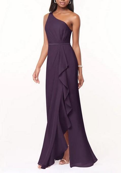 Purple Mermaid One Shoulder Chiffon Gown