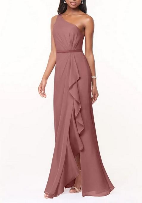 Desert Rose Mermaid One Shoulder Chiffon Gown