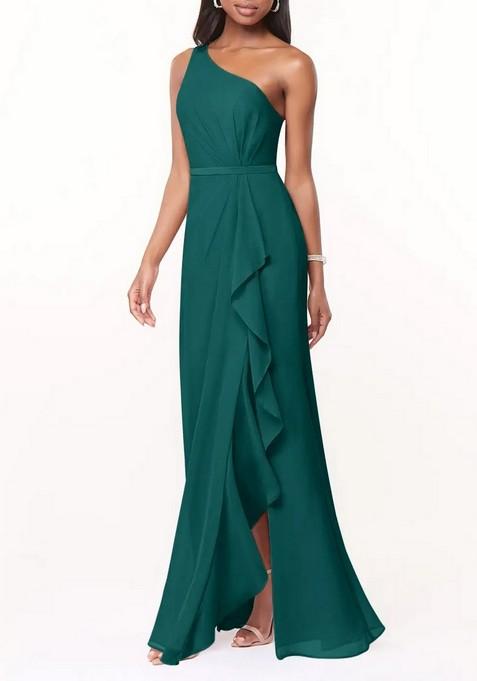 Peacock Mermaid One Shoulder Chiffon Gown