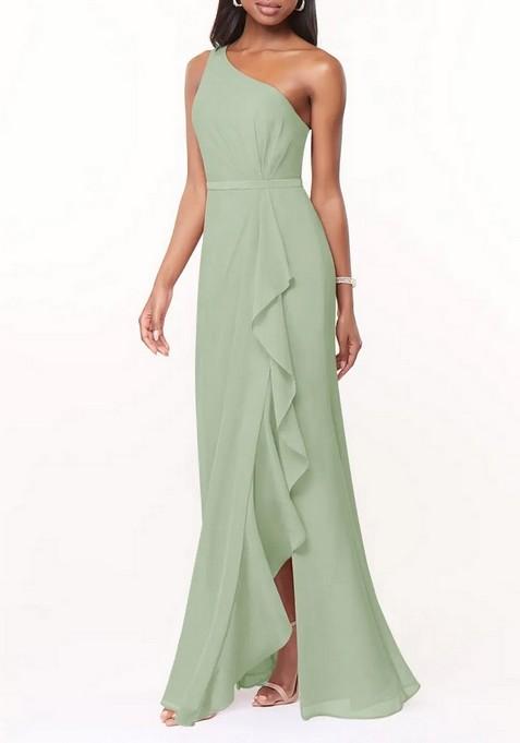 Sage Green Mermaid One Shoulder Chiffon Gown