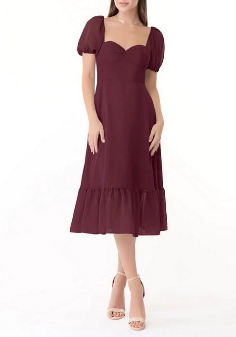 Purple Flowy Sweetheart Neck Ruched Chiffon Dress