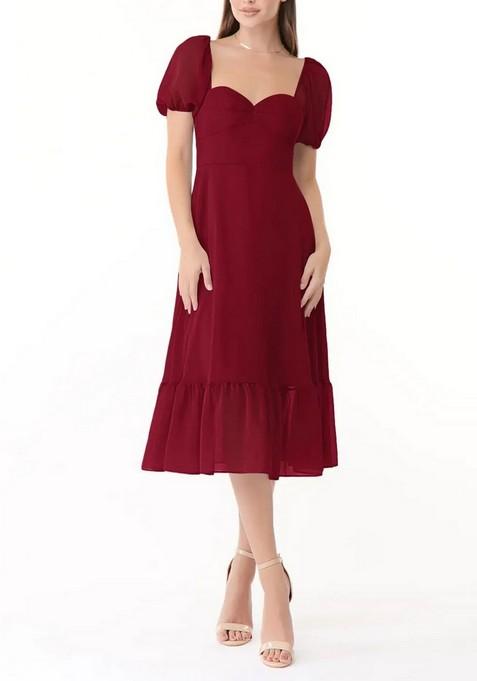 Burgundy Flowy Sweetheart Neck Ruched Chiffon Dress