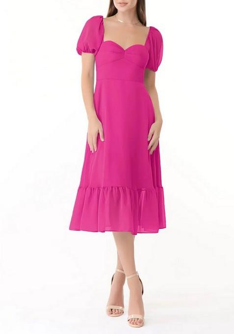 Fuchsia Flowy Sweetheart Neck Ruched Chiffon Dress