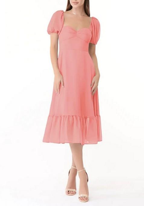 Coral Flowy Sweetheart Neck Ruched Chiffon Dress