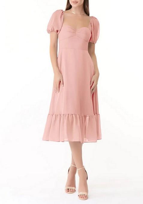 Light Pink Flowy Sweetheart Neck Ruched Chiffon Dress