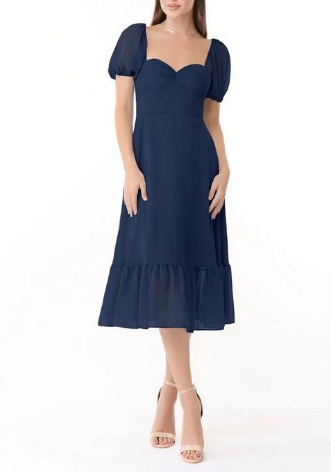 Dark Navy Flowy Sweetheart Neck Ruched Chiffon Dress