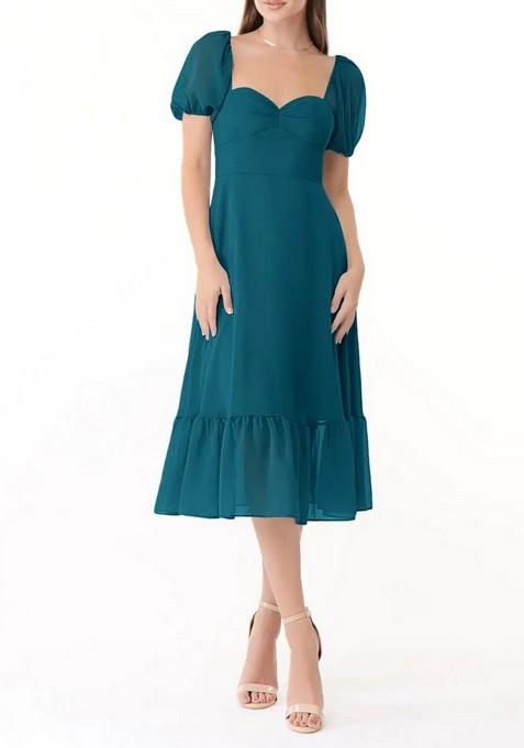 Ink Blue Flowy Sweetheart Neck Ruched Chiffon Dress