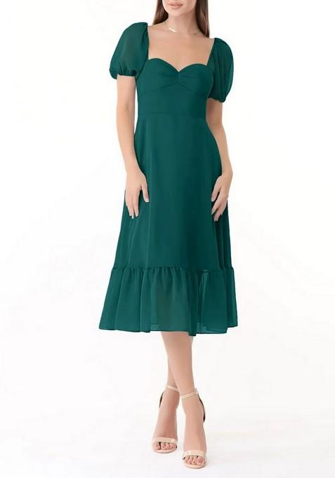 Peacock Flowy Sweetheart Neck Ruched Chiffon Dress