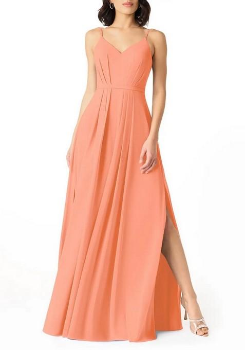 Sunset Flowy Pleated V- Neck Chiffon Gown