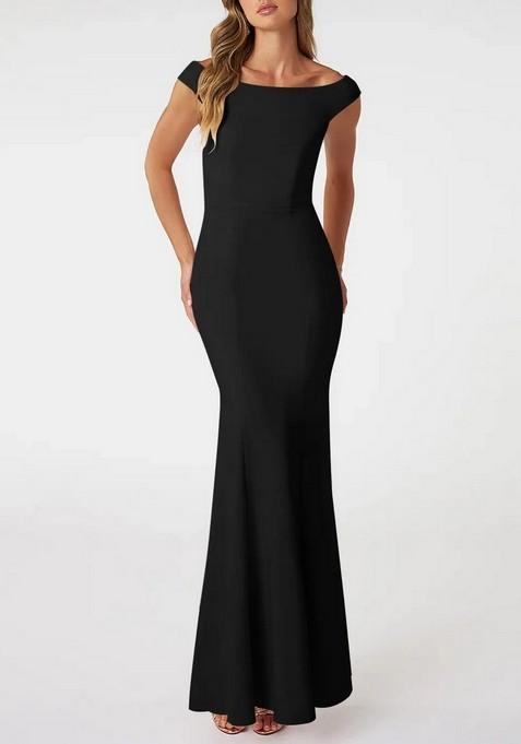 Black Mermaid Square Neck Lycra Gown