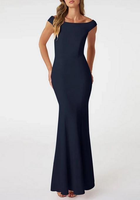 Dark Navy Mermaid Square Neck Lycra Gown