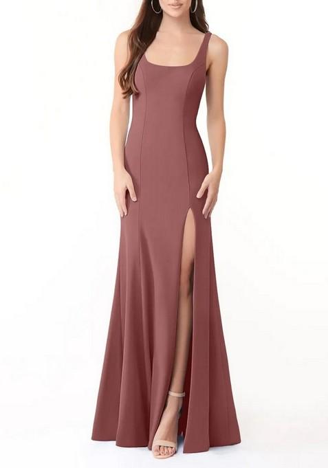 Desert Rose Fitted Side Slit Square Neck Lycra Gown