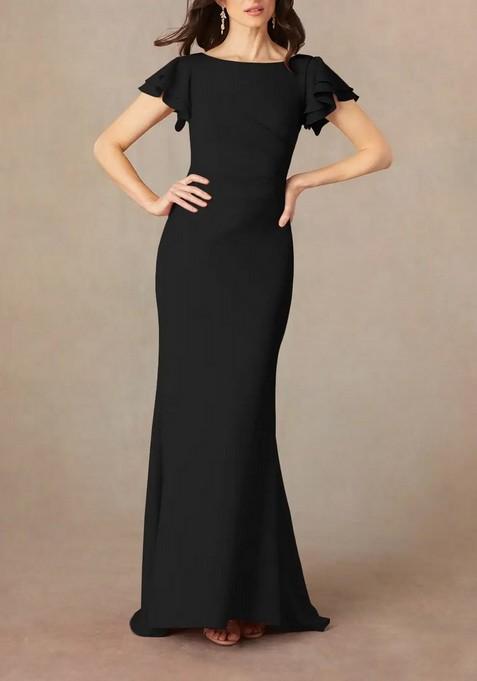 Black Mermaid Scoop Ruched Lycra Gown