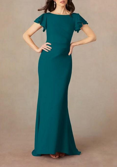 Peacock Mermaid Scoop Ruched Lycra Gown