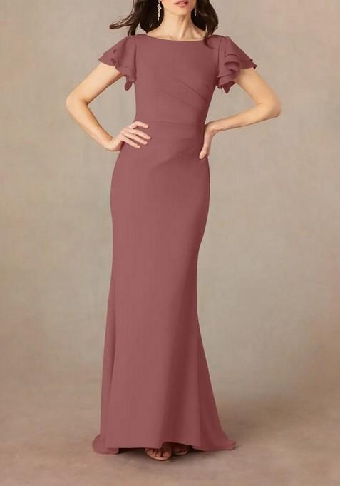 Desert Rose Mermaid Scoop Ruched Lycra Gown