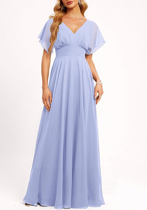 Lavender A-line V-Neck Floor-Length Georgette Gown