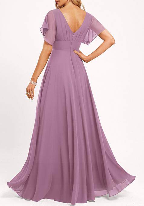 Mauve A-line V-Neck Floor-Length Georgette Gown