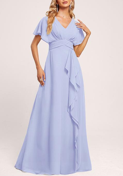 Lavender A-line V-Neck Floor-Length Georgette Gown