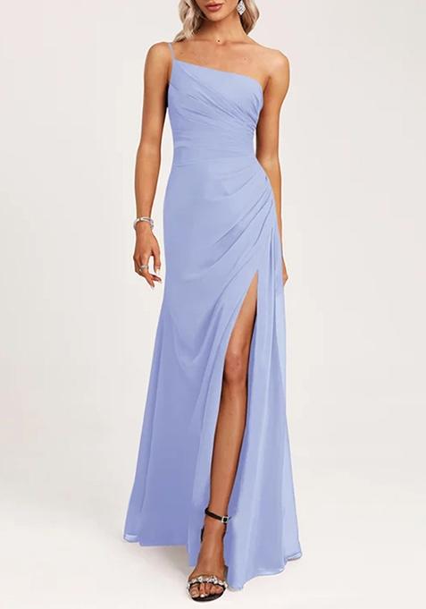 Lavender A-line One Shoulder Floor-Length Georgette Gown