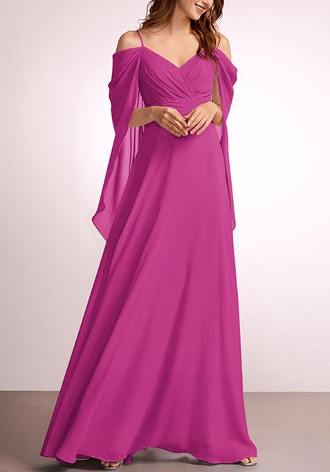 Fuchsia A-line V-Neck Floor-Length Georgette Gown