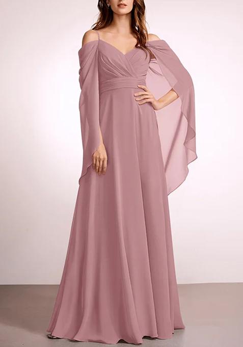 Mauve A-line V-Neck Floor-Length Georgette Gown