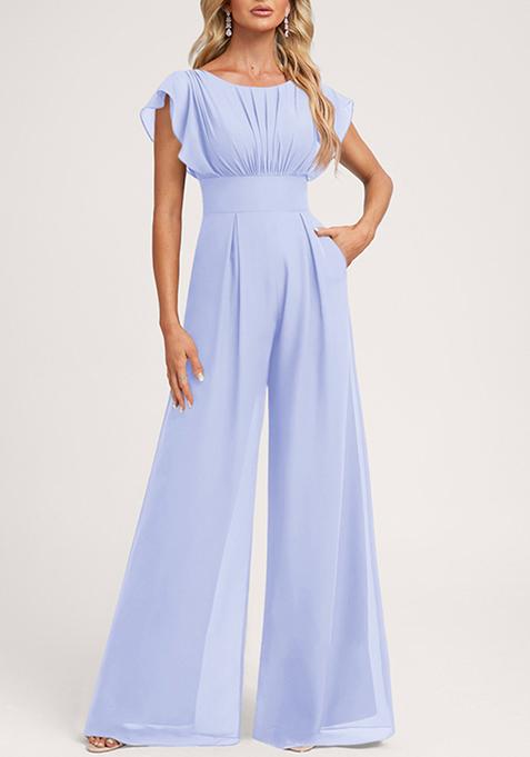 Lavender Ruffled Floor-Length Chiffon Jumpsuit