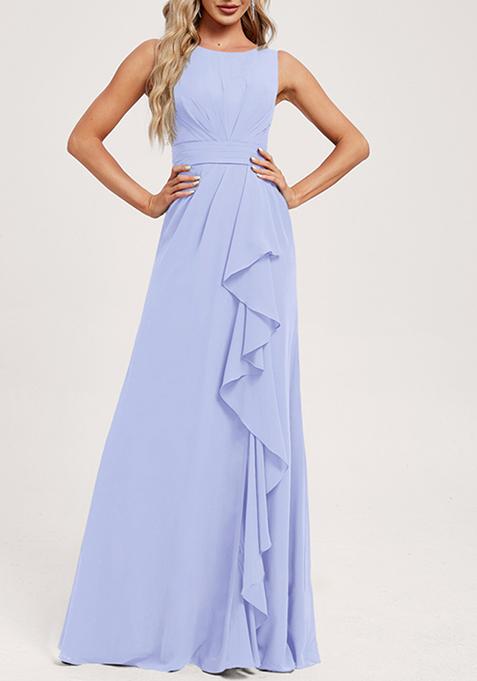 Lavender Ruffled A-line Scoop Neck Chiffon Gown