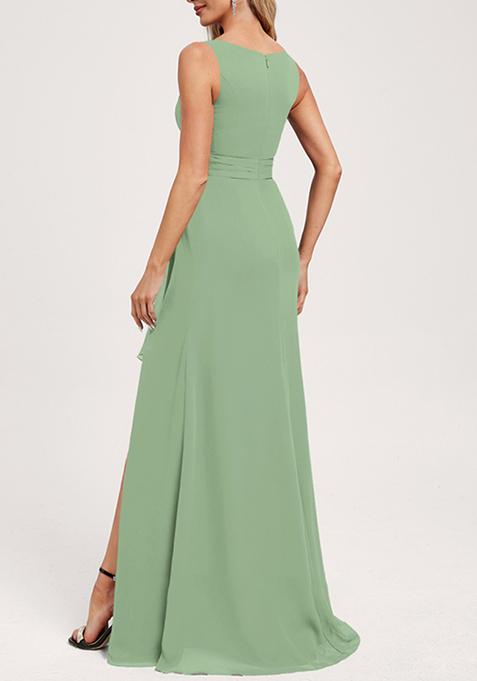 A-line Scoop Neckline Chiffon Lace Dress Lime Green