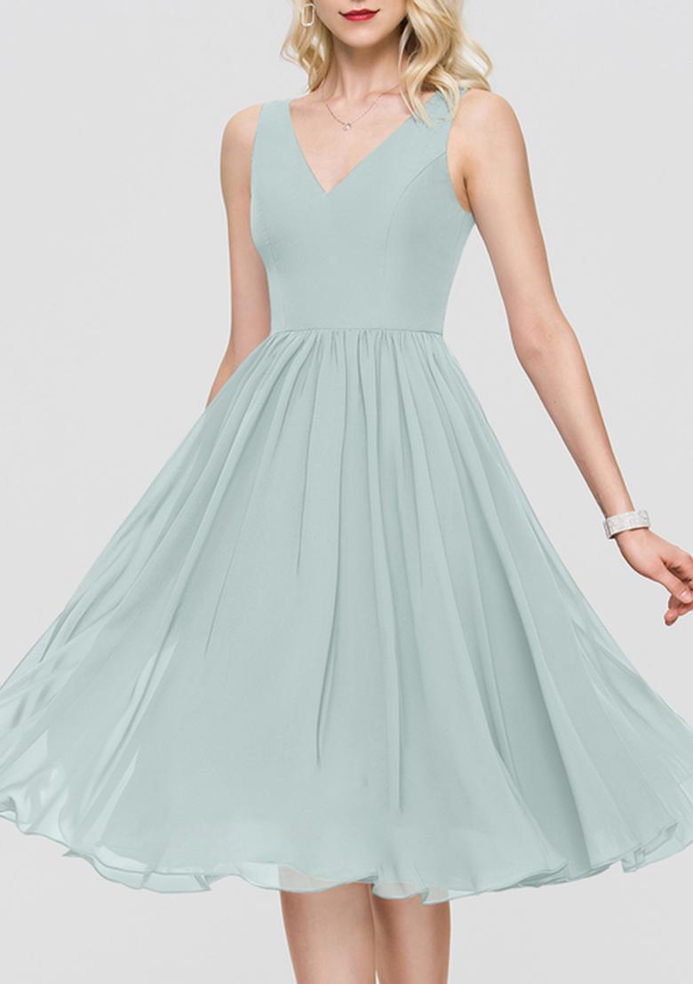 Mist A-line V-Neck Knee-Length Chiffon Cocktail Dress